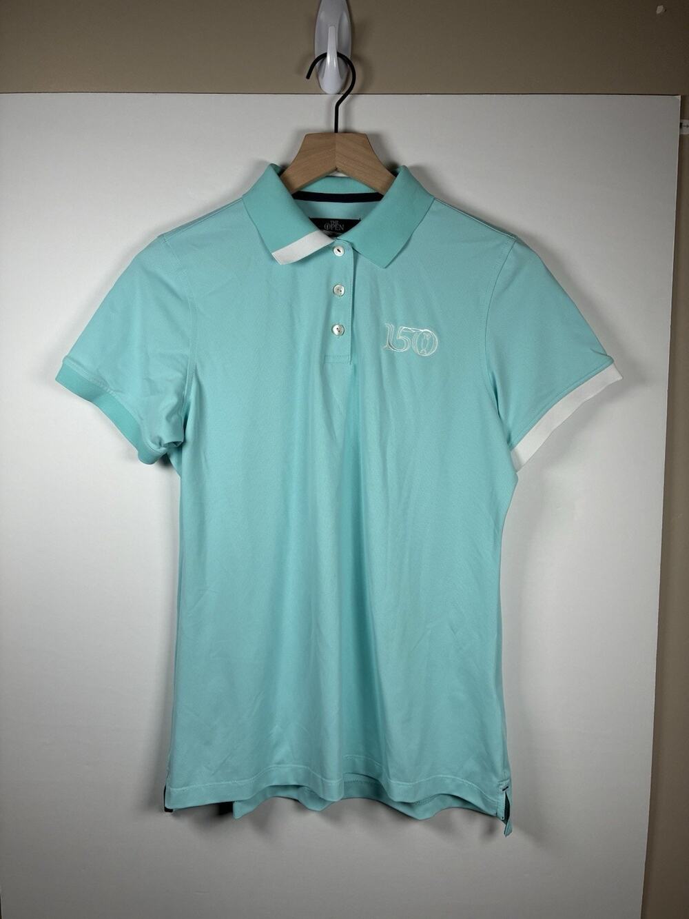 Peter Millar The Open 150th St Andrews Womens M Golf Polo Aqua Blue Pique